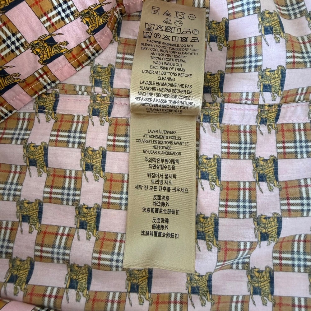 Burberry Shirt Dress Womens 14 Pink Short Sleeve Belted Tiled Archive Print - Picture 12 of 14